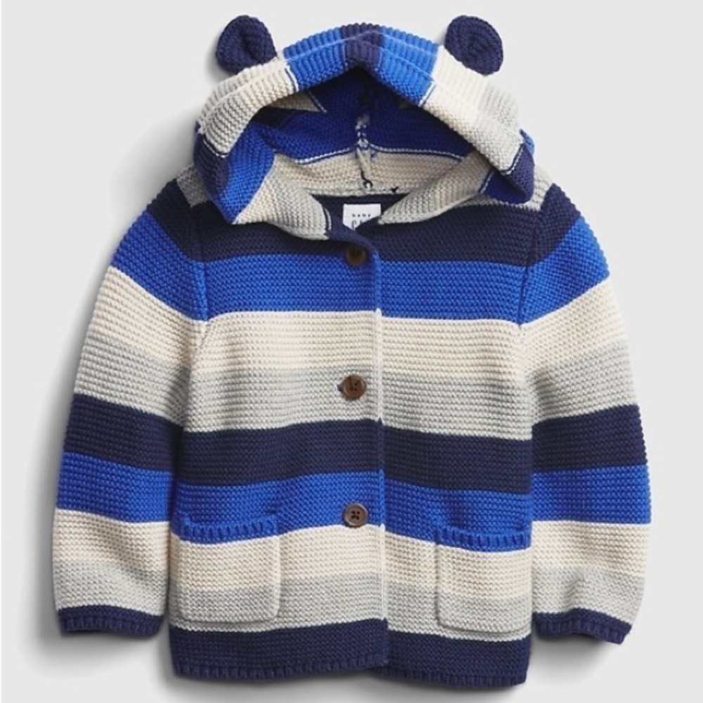 Gap Baby Blue Cream Striped Hooded Cardigan